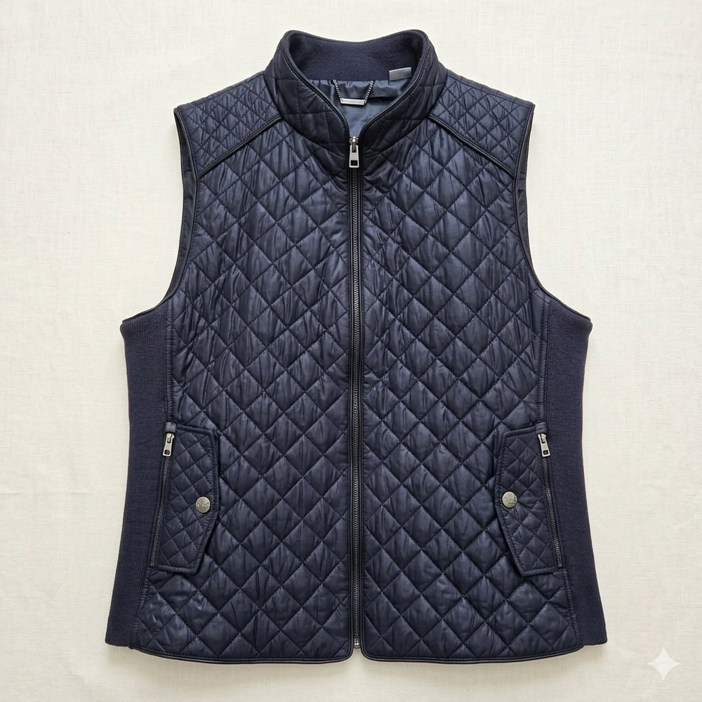 Chico's Size 3 Quilted Navy Diamond-Pattern Vest #KC